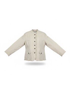 Denim & Co. Womens Beige Long Sleeve Button Jacket Ruffled Trim Size 2X